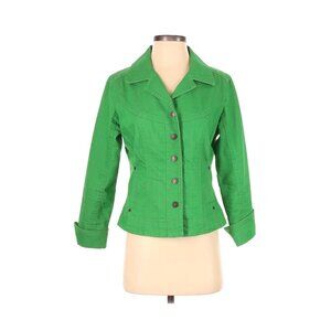 Live A Little Green Button-Front Jacket Womens Size S Cotton/Polyester/Spandex